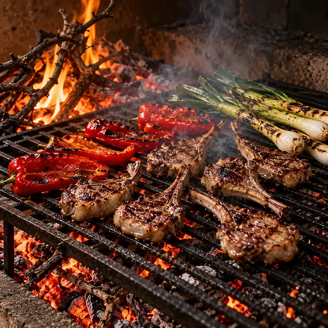 Cordero a la brasa de sarmiento